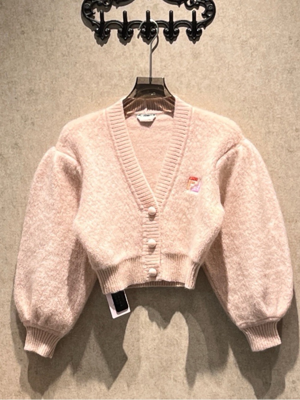 Fendi Blush Pink Cropped V-Neck Button Cardigan